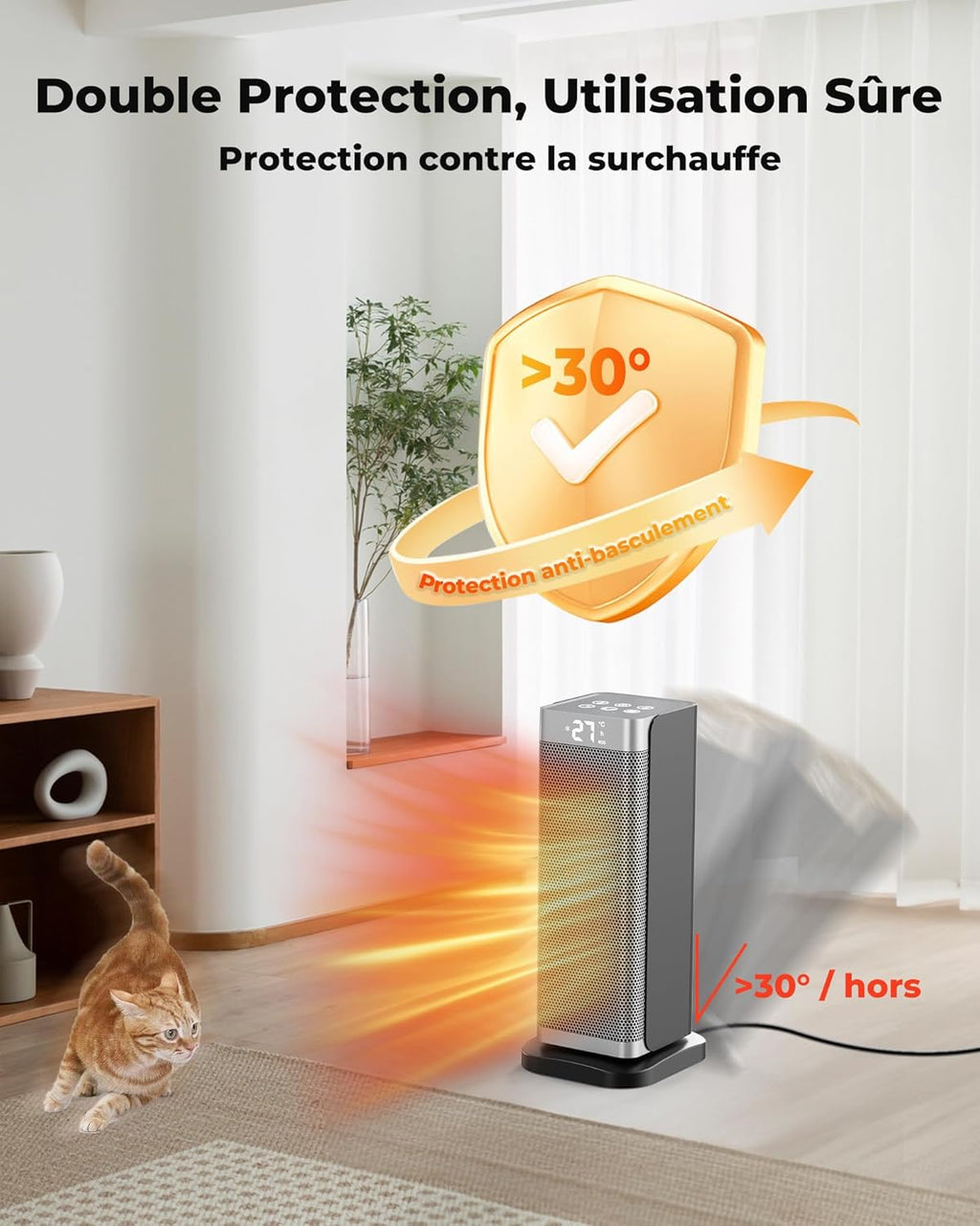 Silver Economy Space Heater - 2000W PTC Ceramic Silent 3 Power Levels, Remote Control, Anti-Fall and Overheating Security, Electric Heating for Bedroom/Living Room/Office