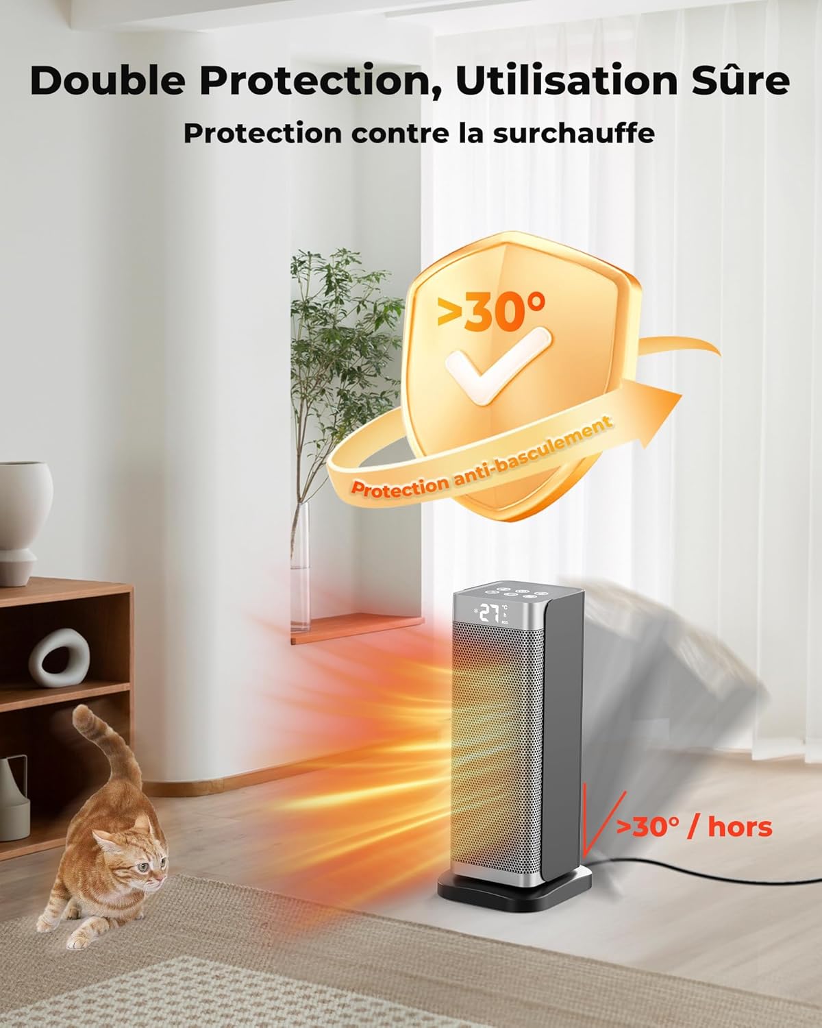 Silver Economy Space Heater - 2000W PTC Ceramic Silent 3 Power Levels, Remote Control, Anti-Fall and Overheating Security, Electric Heating for Bedroom/Living Room/Office