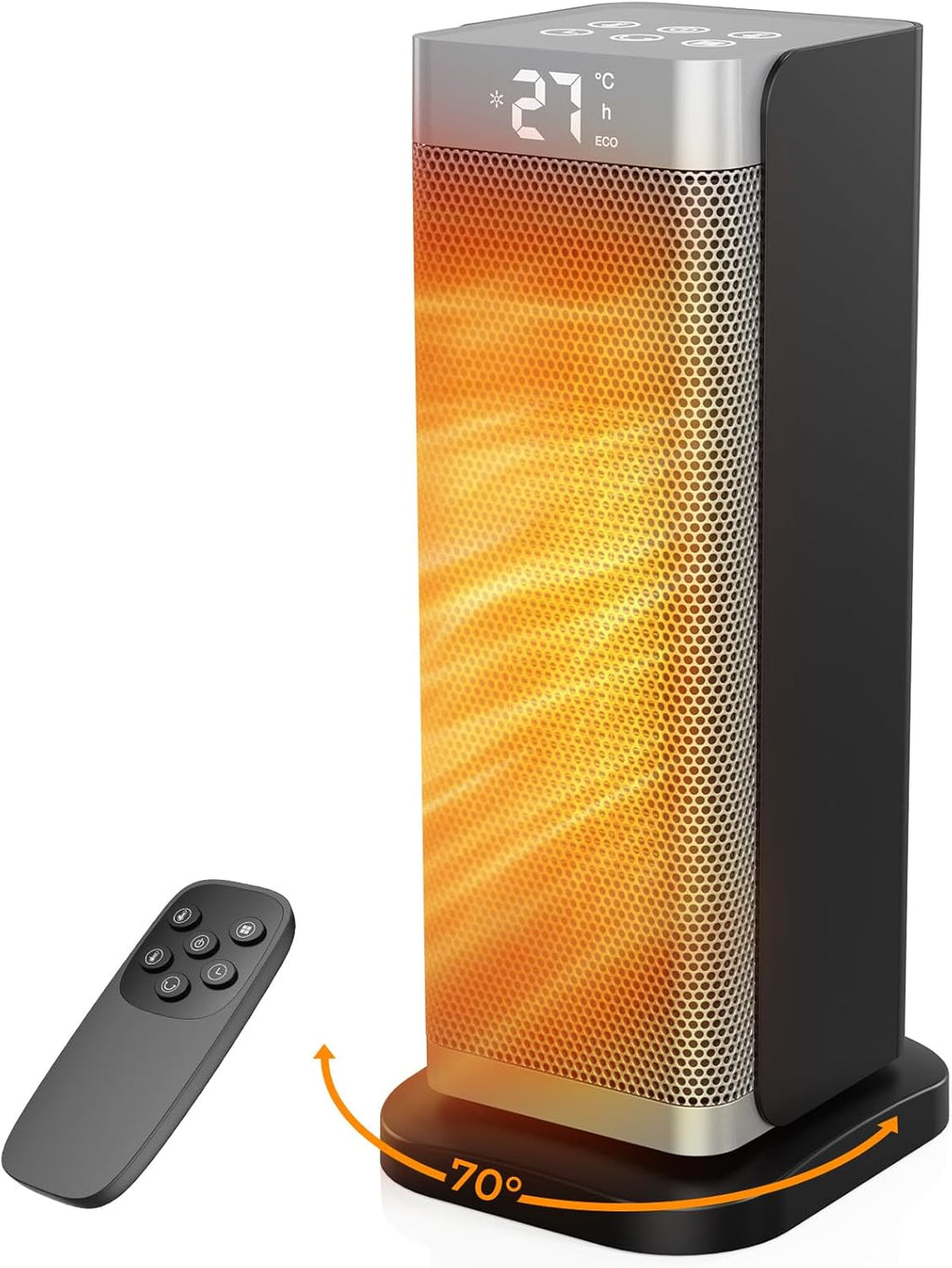 Silver Economy Space Heater - 2000W PTC Ceramic Silent 3 Power Levels, Remote Control, Anti-Fall and Overheating Security, Electric Heating for Bedroom/Living Room/Office