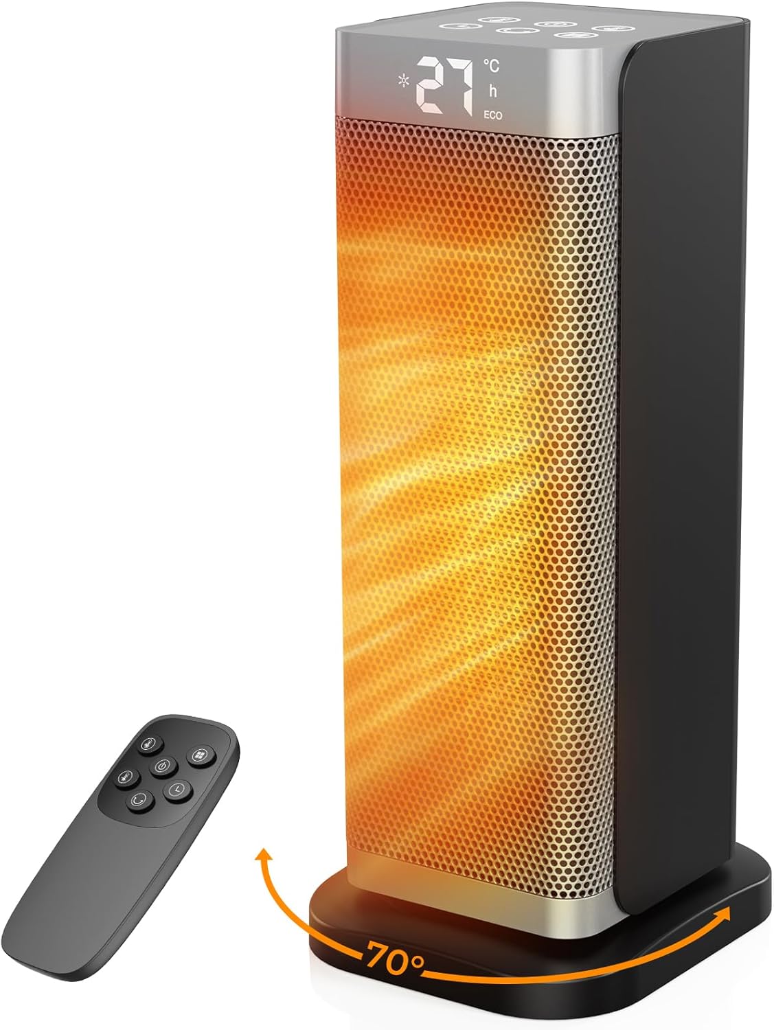 Silver Economy Space Heater - 2000W PTC Ceramic Silent 3 Power Levels, Remote Control, Anti-Fall and Overheating Security, Electric Heating for Bedroom/Living Room/Office