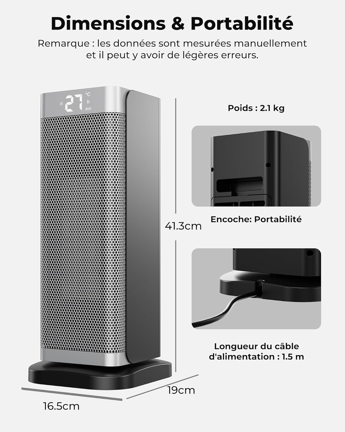 Silver Economy Space Heater - 2000W PTC Ceramic Silent 3 Power Levels, Remote Control, Anti-Fall and Overheating Security, Electric Heating for Bedroom/Living Room/Office