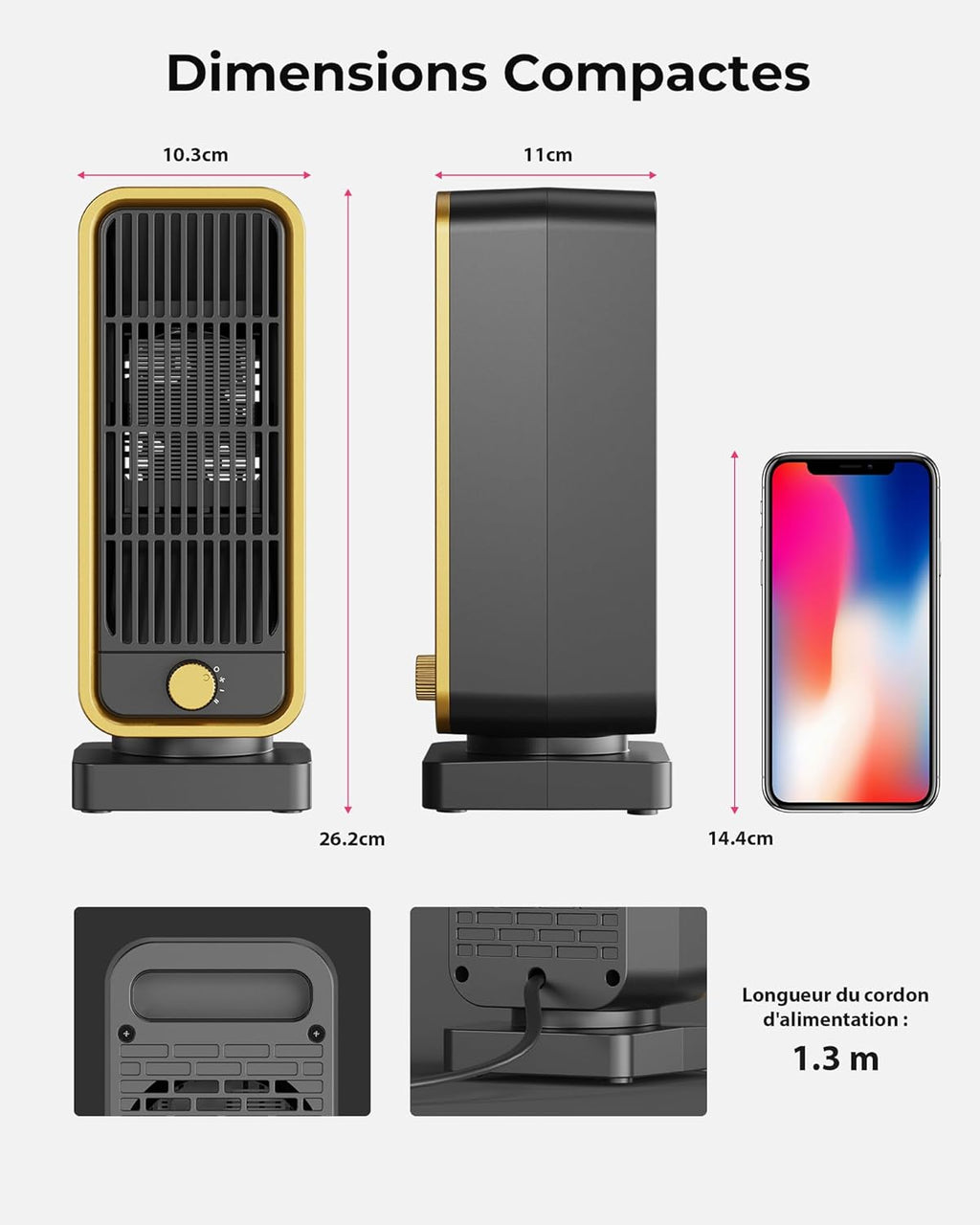 Extra Heater – 900W PTC Fan Heater, 3 Modes, Tilt/Overheat Protection, Low Noise Blower Radiator, Lightweight, Portable, Heater for Living Room, Bedroom, Office Study