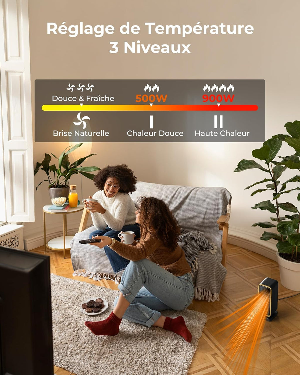 Extra Heater – 900W PTC Fan Heater, 3 Modes, Tilt/Overheat Protection, Low Noise Blower Radiator, Lightweight, Portable, Heater for Living Room, Bedroom, Office Study