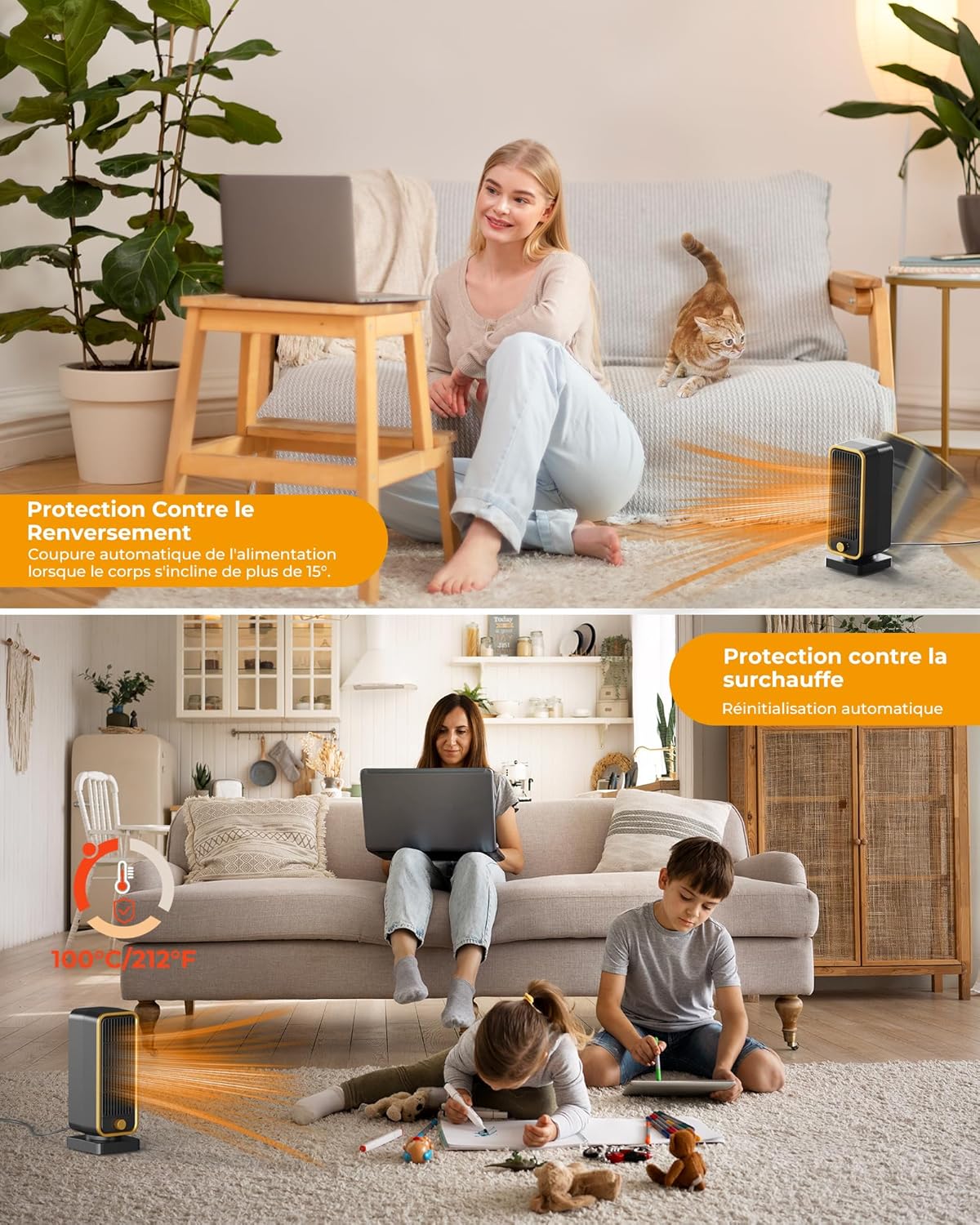 Extra Heater – 900W PTC Fan Heater, 3 Modes, Tilt/Overheat Protection, Low Noise Blower Radiator, Lightweight, Portable, Heater for Living Room, Bedroom, Office Study