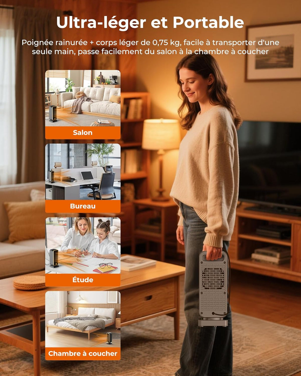 Extra Heater – 900W PTC Fan Heater, 3 Modes, Tilt/Overheat Protection, Low Noise Blower Radiator, Lightweight, Portable, Heater for Living Room, Bedroom, Office Study