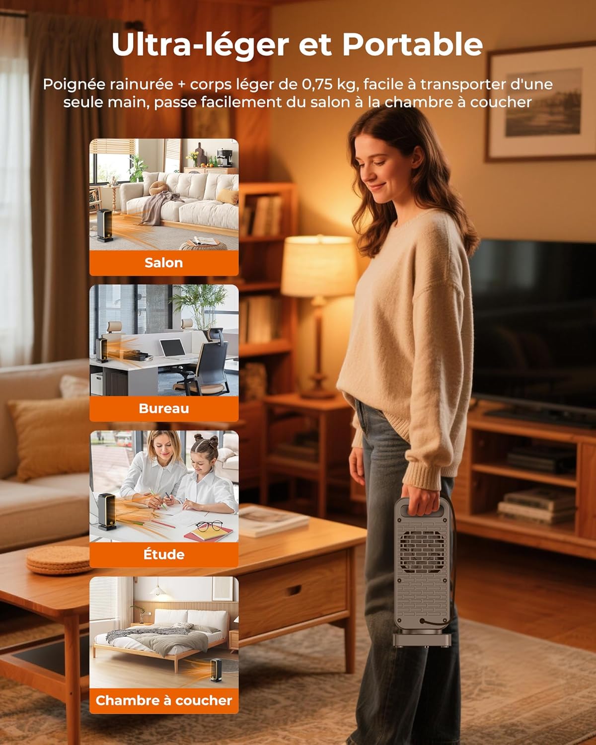 Extra Heater – 900W PTC Fan Heater, 3 Modes, Tilt/Overheat Protection, Low Noise Blower Radiator, Lightweight, Portable, Heater for Living Room, Bedroom, Office Study